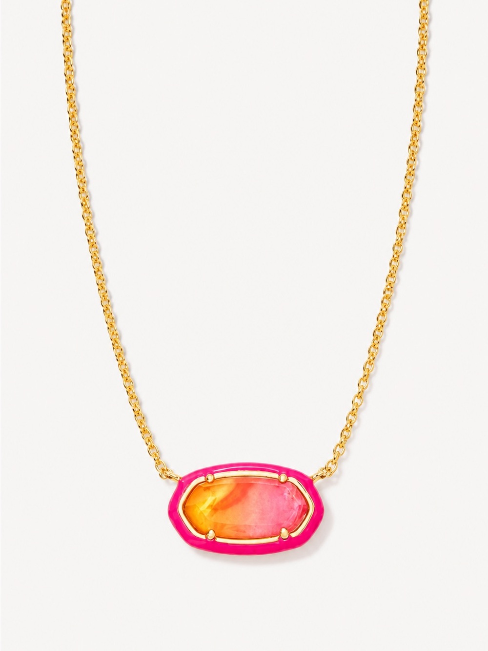 Kendra Scott Elisa Gold Enamel Framed Pendant Necklace in Sunset Illusion.